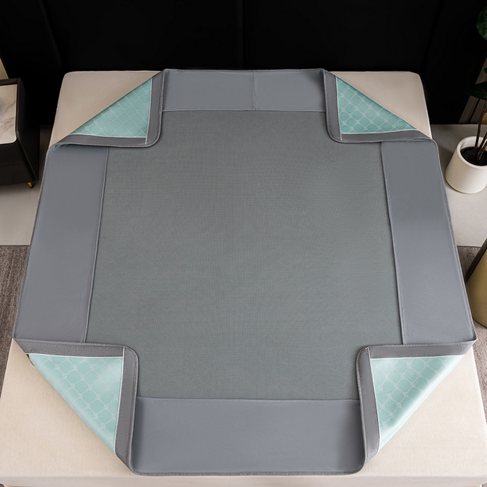 91家纺网 家纺一手货源 找家纺 小牛席业 2026新款轻奢风提花凉感冰丝席系列（床笠款）小玫瑰凉席藤席冰藤双面席冰丝席竹席凉席空调席草席三件套 湖蓝