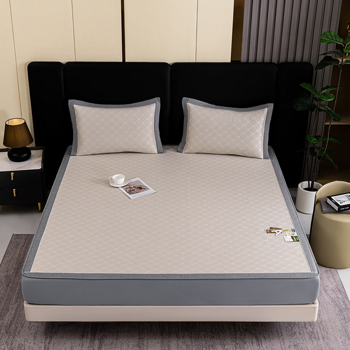 91家纺网 家纺一手货源 找家纺 小牛席业 2026新款轻奢风提花凉感冰丝席系列（床笠款）小玫瑰凉席藤席冰藤双面席冰丝席竹席凉席空调席草席三件套 香槟