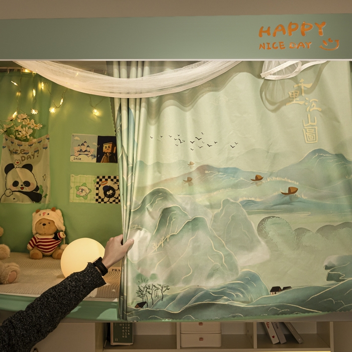 91家纺网 家纺一手货源 找家纺 壹和 2026新款涂银强遮光学生蚊帐 千里江山