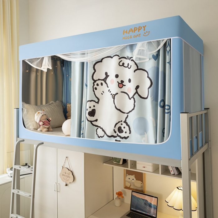 91家纺网 家纺一手货源 找家纺 壹和 2026新款涂银强遮光学生蚊帐 微笑狗狗