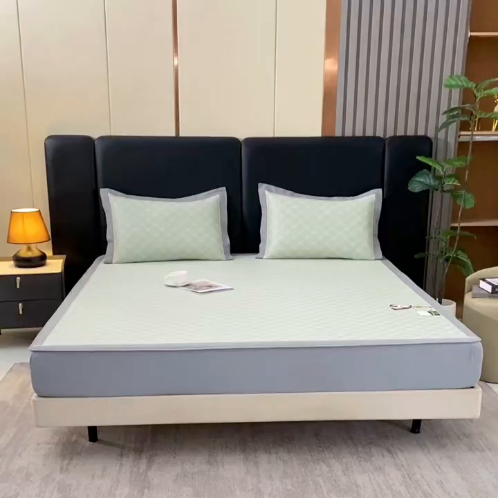 91家纺网 家纺一手货源 找家纺 （总）小牛席业 2026新款轻奢风提花凉感冰丝席系列（床笠款）小玫瑰凉席藤席冰藤双面席冰丝席竹席凉席空调席草席三件套