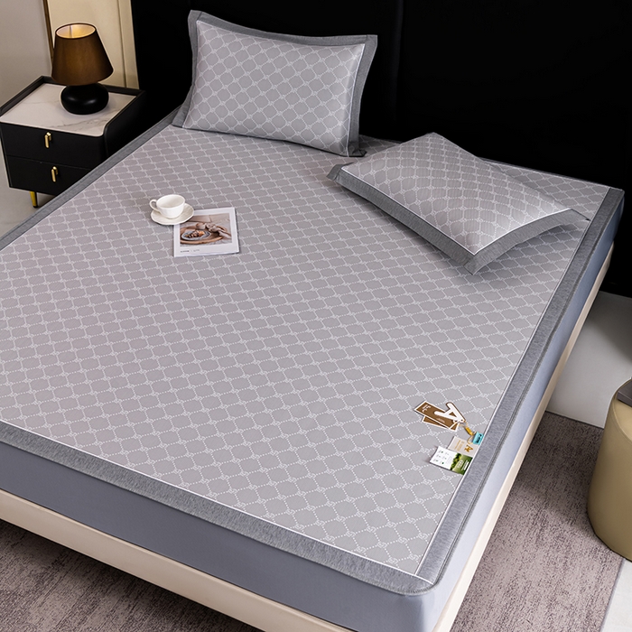 91家纺网 家纺一手货源 找家纺 小牛席业 2026新款轻奢风提花凉感冰丝席系列（床笠款）小玫瑰凉席藤席冰藤双面席冰丝席竹席凉席空调席草席三件套 灰色