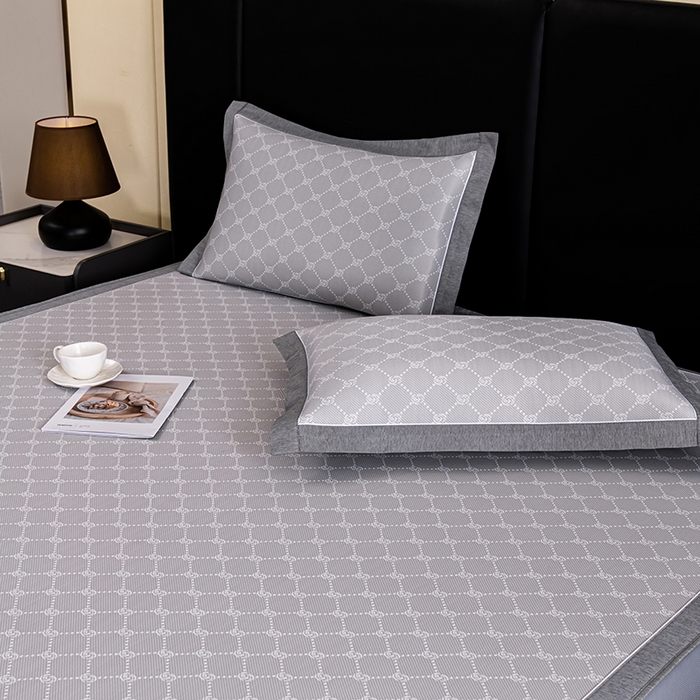 91家纺网 家纺一手货源 找家纺 小牛席业 2026新款轻奢风提花凉感冰丝席系列（床笠款）小玫瑰凉席藤席冰藤双面席冰丝席竹席凉席空调席草席三件套 灰色