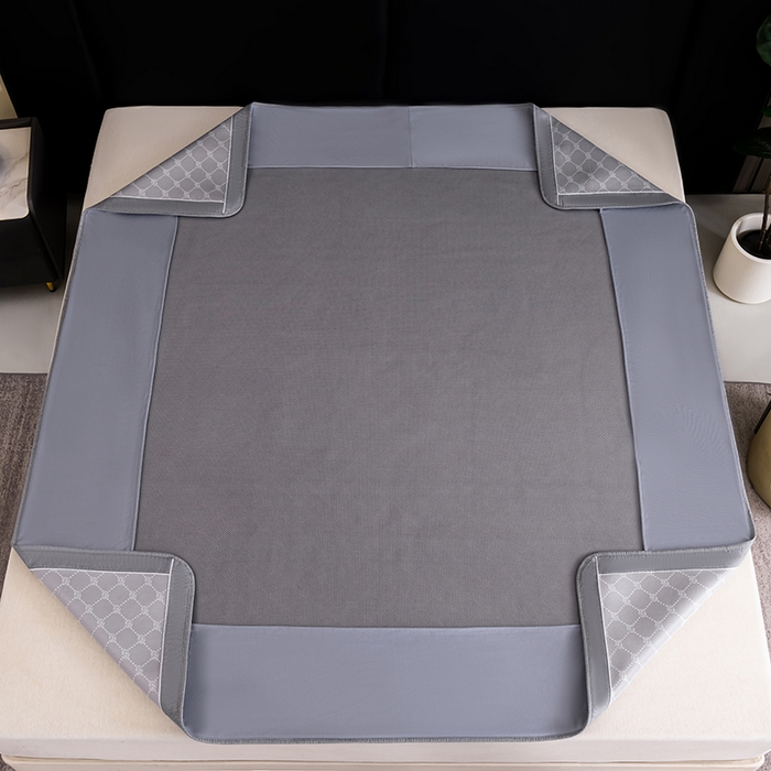 91家纺网 家纺一手货源 找家纺 小牛席业 2026新款轻奢风提花凉感冰丝席系列（床笠款）小玫瑰凉席藤席冰藤双面席冰丝席竹席凉席空调席草席三件套 灰色