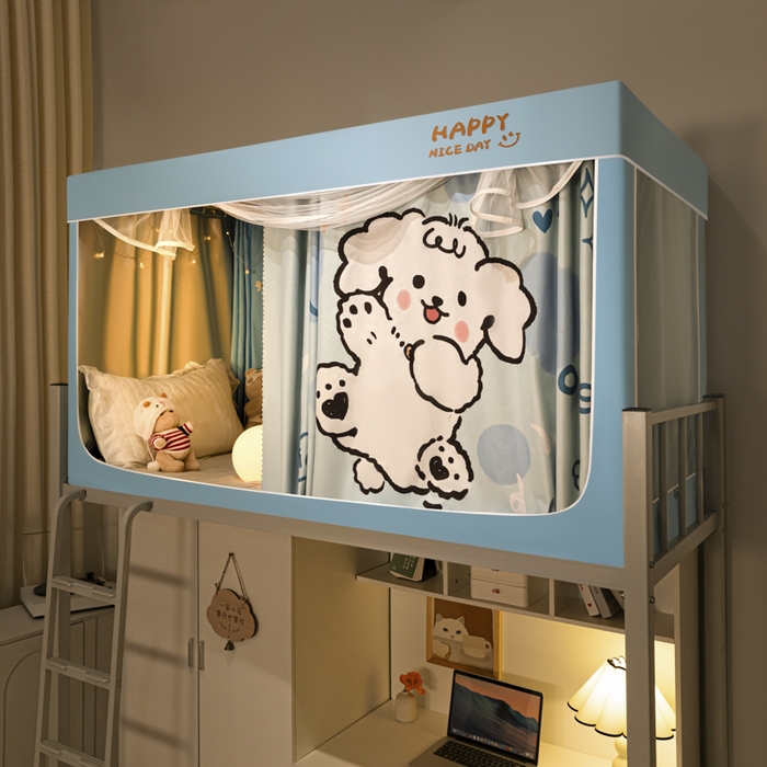 91家纺网 家纺一手货源 找家纺 壹和 2026新款涂银强遮光学生蚊帐 微笑狗狗