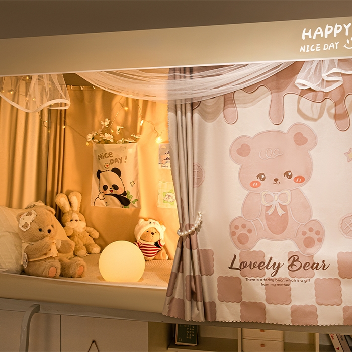 91家纺网 家纺一手货源 找家纺 壹和 2026新款涂银强遮光学生蚊帐 蜜糖小熊