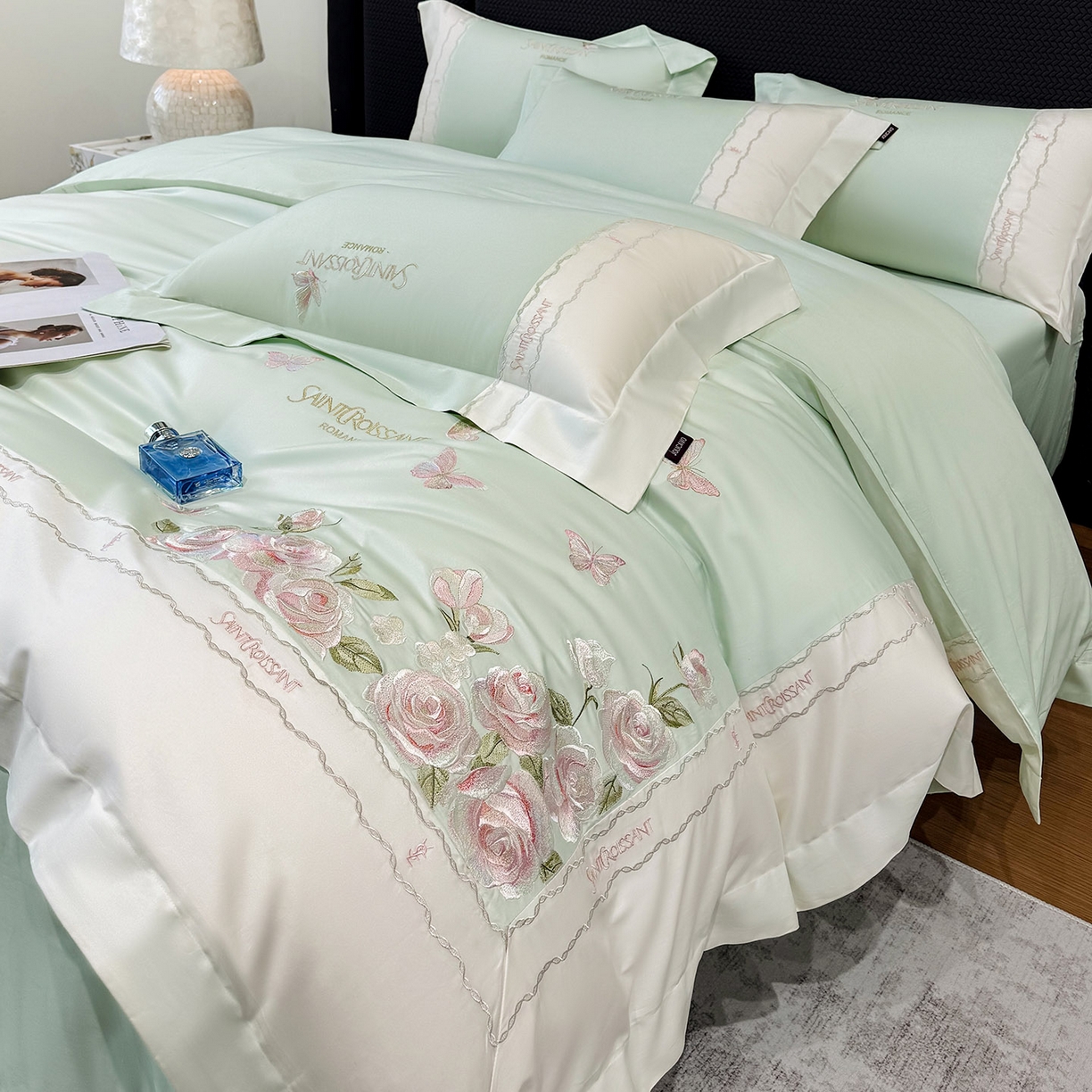 91家纺网 家纺一手货源 找家纺 （总）2026爆款新品A类50S双股长绒棉纯棉四件套100全棉重工花卉刺绣被套床单床笠小清新床上用品溪畔玫瑰