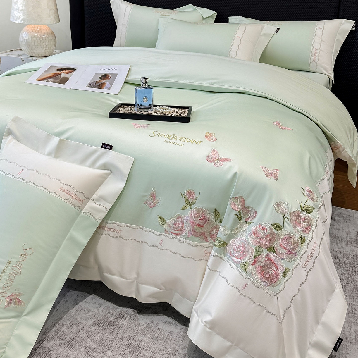 91家纺网 家纺一手货源 找家纺 （总）2026爆款新品A类50S双股长绒棉纯棉四件套100全棉重工花卉刺绣被套床单床笠小清新床上用品溪畔玫瑰