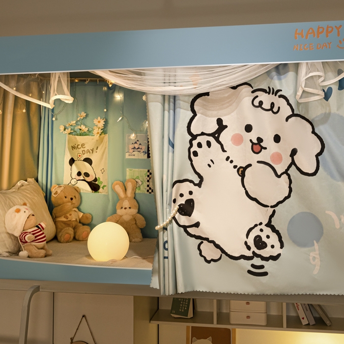 91家纺网 家纺一手货源 找家纺 壹和 2026新款涂银强遮光学生蚊帐 微笑狗狗