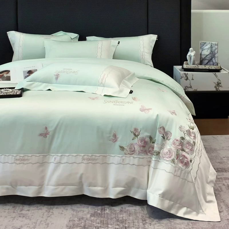91家纺网 家纺一手货源 找家纺 （总）2026爆款新品A类50S双股长绒棉纯棉四件套100全棉重工花卉刺绣被套床单床笠小清新床上用品溪畔玫瑰