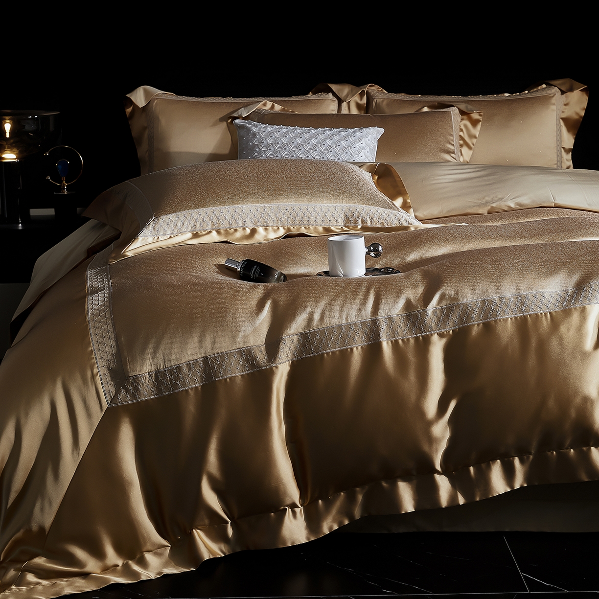 edra 2026新款真丝天丝轻奢提花床盖款四件套-缇芙尼 缇芙尼金色