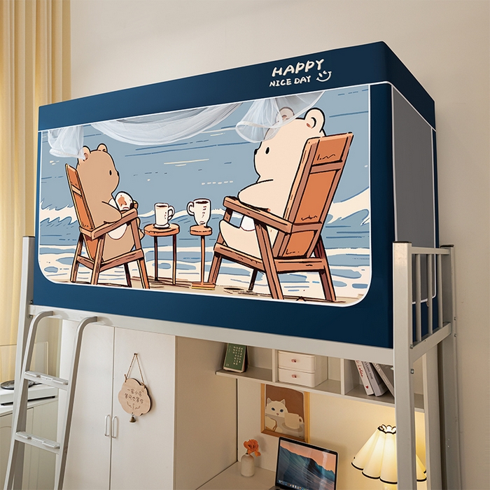 91家纺网 家纺一手货源 找家纺 壹和 2026新款涂银强遮光学生蚊帐 海边日记