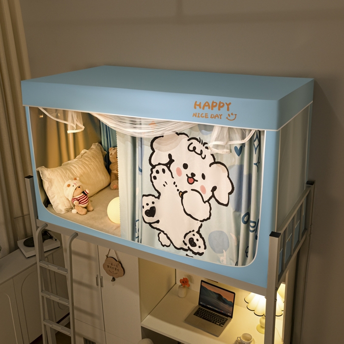 91家纺网 家纺一手货源 找家纺 壹和 2026新款涂银强遮光学生蚊帐 微笑狗狗