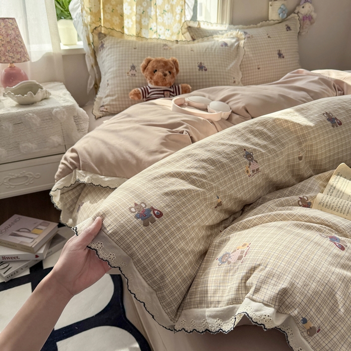 91家纺网 家纺一手货源 找家纺 （总）源舍家纺 2026春夏新款A类古法水洗棉法式花边四件套