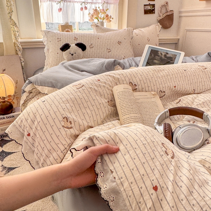 91家纺网 家纺一手货源 找家纺 （总）源舍家纺 2026春夏新款A类古法水洗棉法式花边四件套