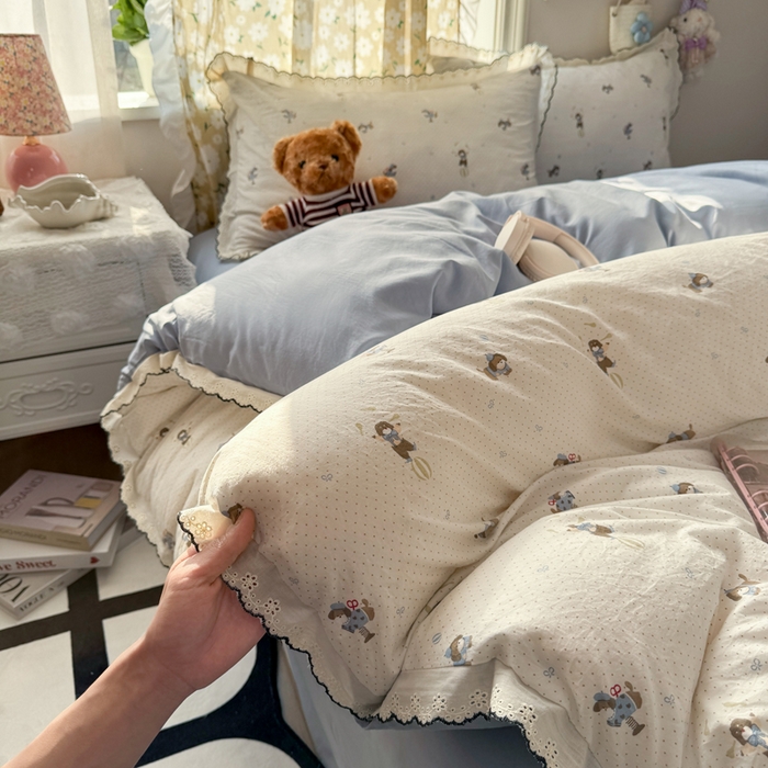 91家纺网 家纺一手货源 找家纺 （总）源舍家纺 2026春夏新款A类古法水洗棉法式花边四件套