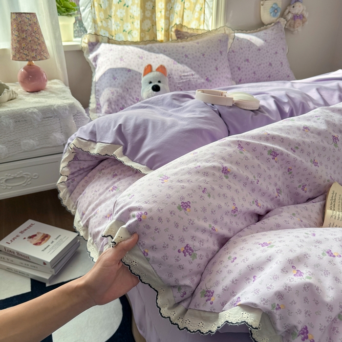 91家纺网 家纺一手货源 找家纺 （总）源舍家纺 2026春夏新款A类古法水洗棉法式花边四件套