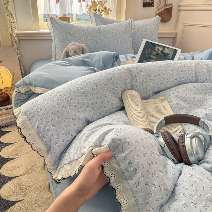 91家纺网 家纺一手货源 找家纺 （总）源舍家纺 2026春夏新款A类古法水洗棉法式花边四件套