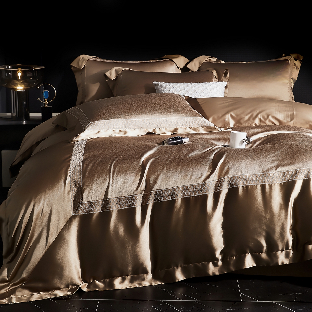 edra 2026新款真丝天丝轻奢提花床盖款四件套-缇芙尼 缇芙尼棕色