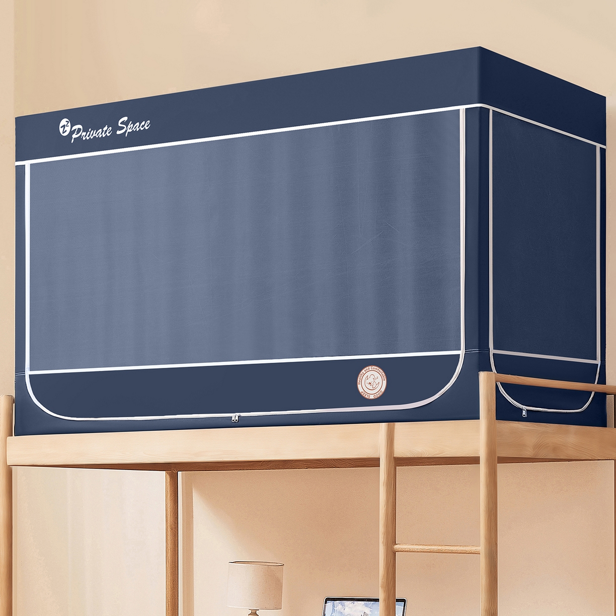 91家纺网 家纺一手货源 找家纺 壹和 2026新款纯物理无涂层无覆膜款遮光防蚊学生坐床蚊帐 靛蓝