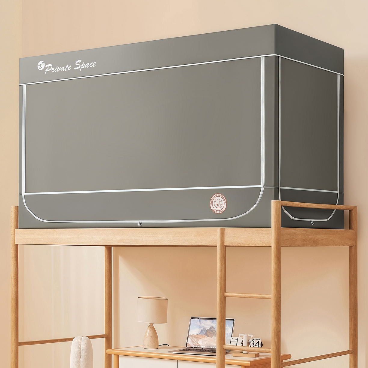 91家纺网 家纺一手货源 找家纺 壹和 2026新款纯物理无涂层无覆膜款遮光防蚊学生坐床蚊帐 大象灰