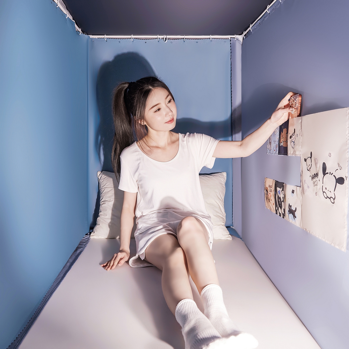 91家纺网 家纺一手货源 找家纺 壹和 2026新款纯物理无涂层无覆膜款遮光防蚊学生坐床蚊帐 苍穹蓝