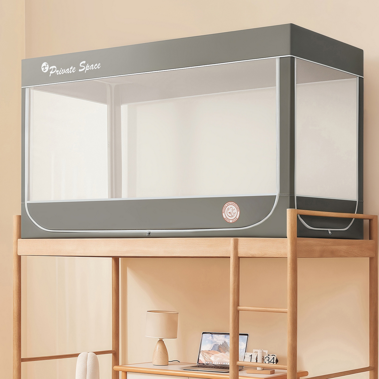 91家纺网 家纺一手货源 找家纺 壹和 2026新款纯物理无涂层无覆膜款遮光防蚊学生坐床蚊帐 大象灰