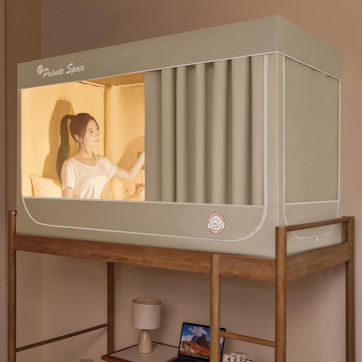 91家纺网 家纺一手货源 找家纺 壹和 2026新款纯物理无涂层无覆膜款遮光防蚊学生坐床蚊帐 优雅米