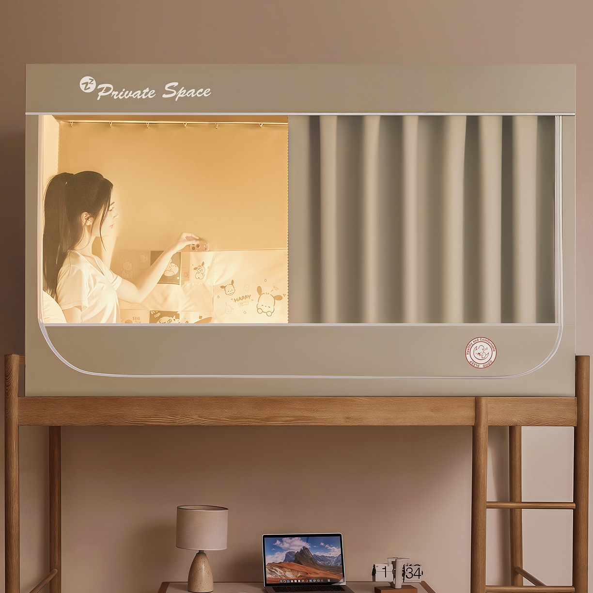 91家纺网 家纺一手货源 找家纺 壹和 2026新款纯物理无涂层无覆膜款遮光防蚊学生坐床蚊帐 优雅米