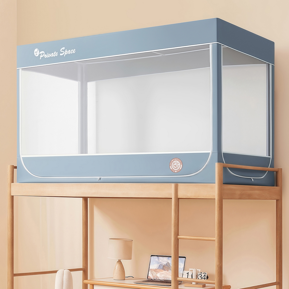 91家纺网 家纺一手货源 找家纺 壹和 2026新款纯物理无涂层无覆膜款遮光防蚊学生坐床蚊帐 苍穹蓝