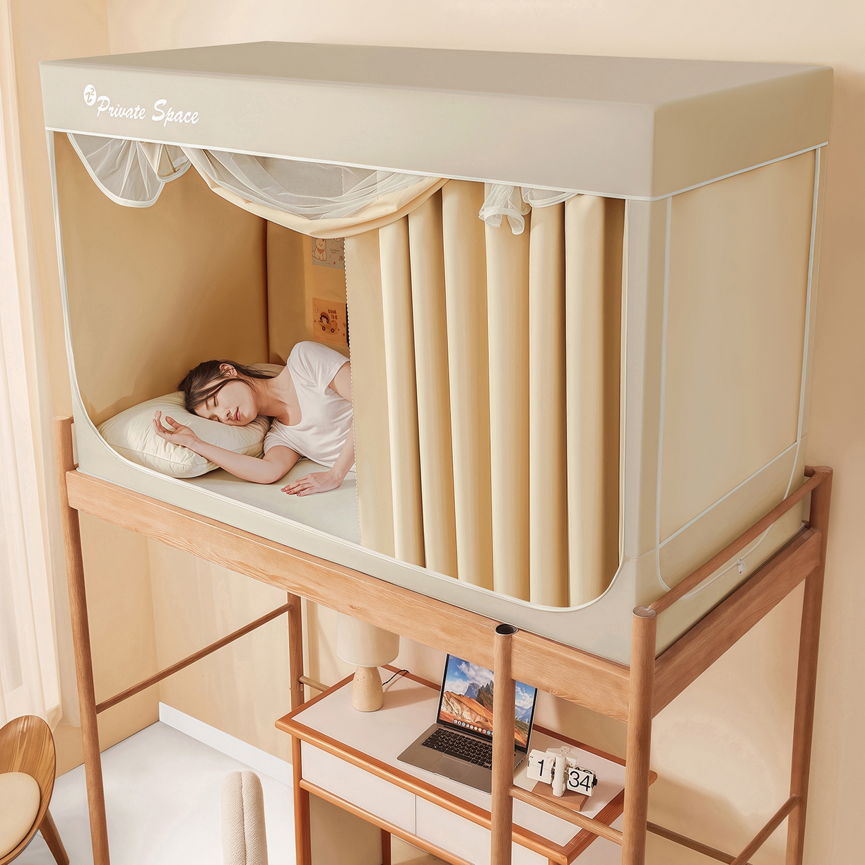 91家纺网 家纺一手货源 找家纺 壹和 2026新款纯物理无涂层无覆膜款遮光防蚊学生坐床蚊帐 优雅米