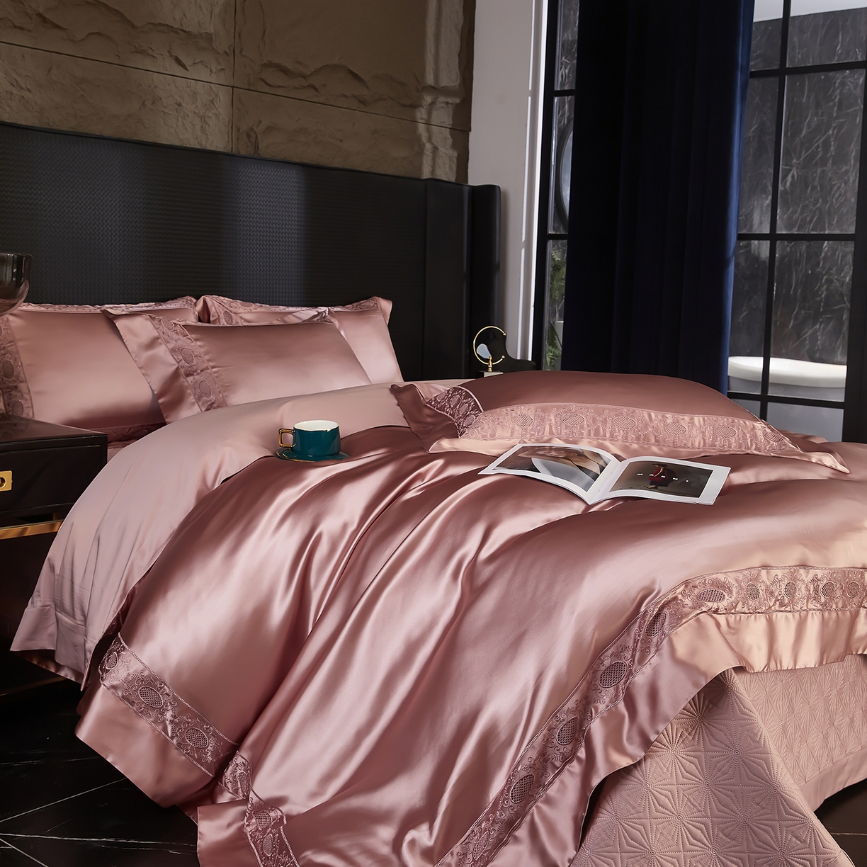 91家纺网 家纺一手货源 找家纺 （总）edra 2026新款真丝天丝轻奢床盖款四件套-圣罗兰