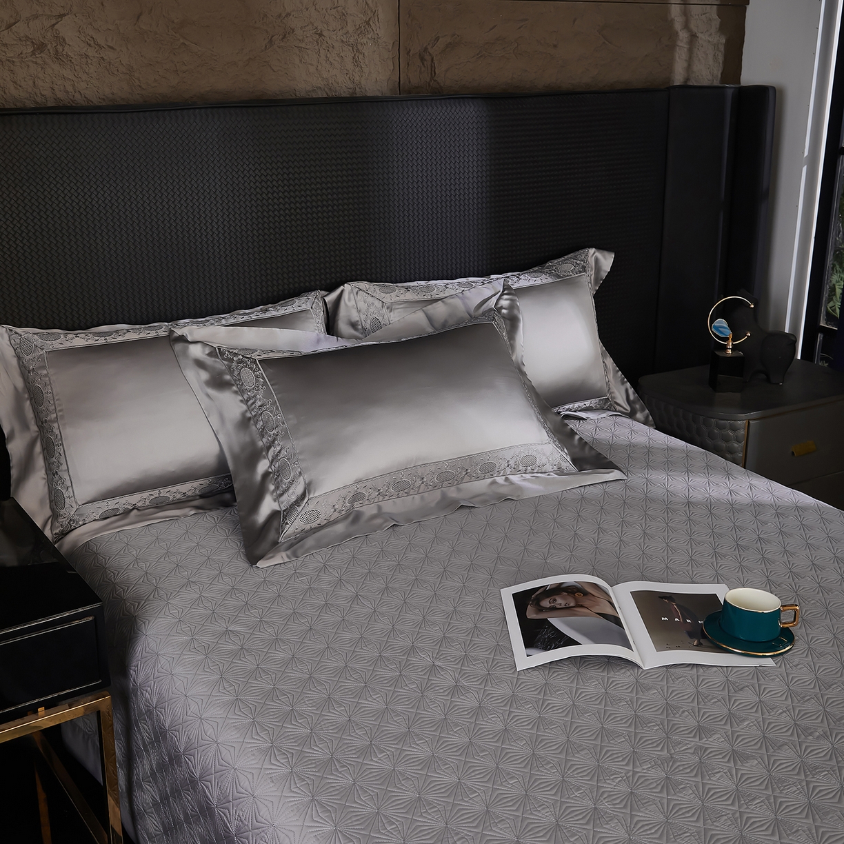 91家纺网 家纺一手货源 找家纺 edra 2026新款真丝天丝轻奢床盖款四件套-圣罗兰 圣罗兰灰色