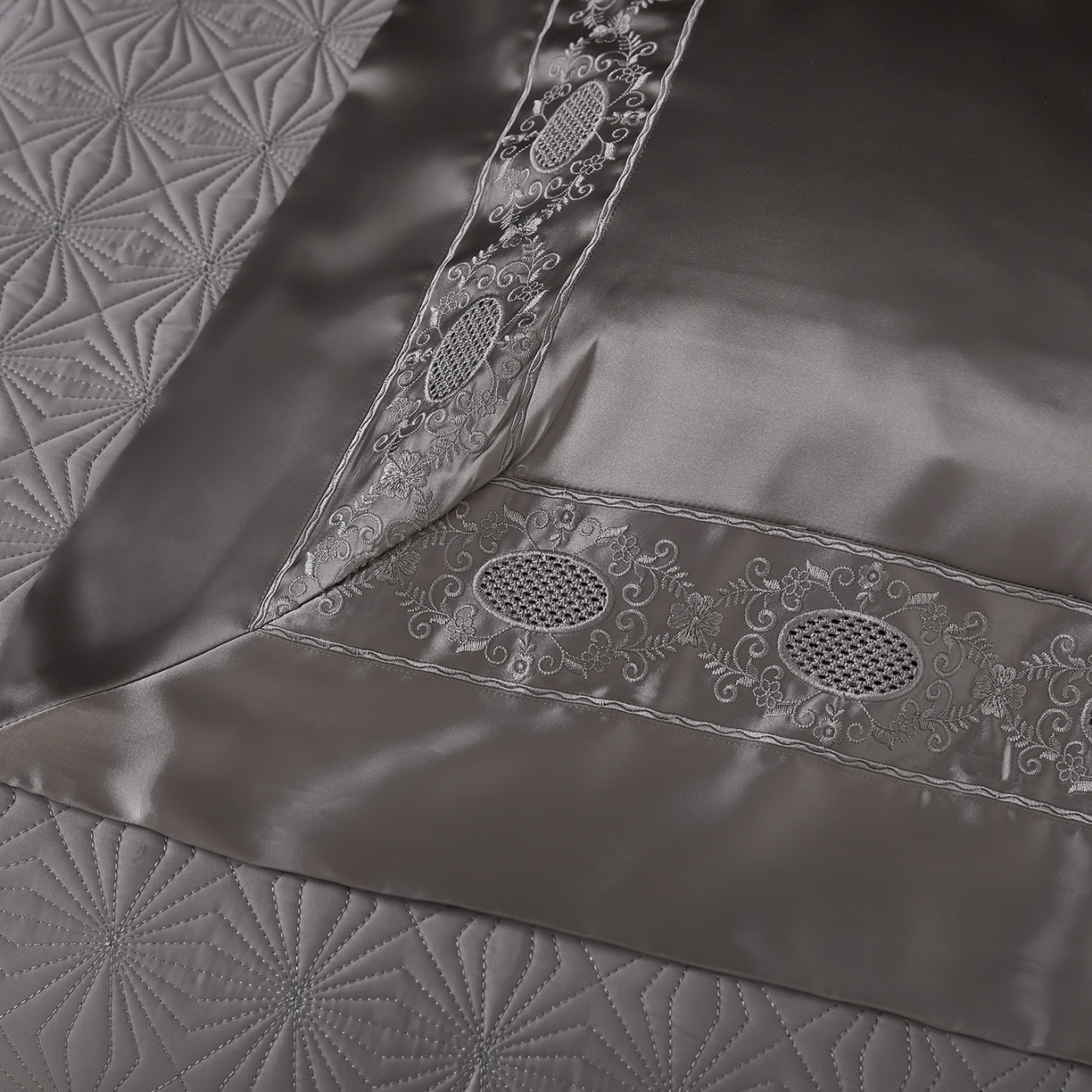 91家纺网 家纺一手货源 找家纺 edra 2026新款真丝天丝轻奢床盖款四件套-圣罗兰 圣罗兰灰色