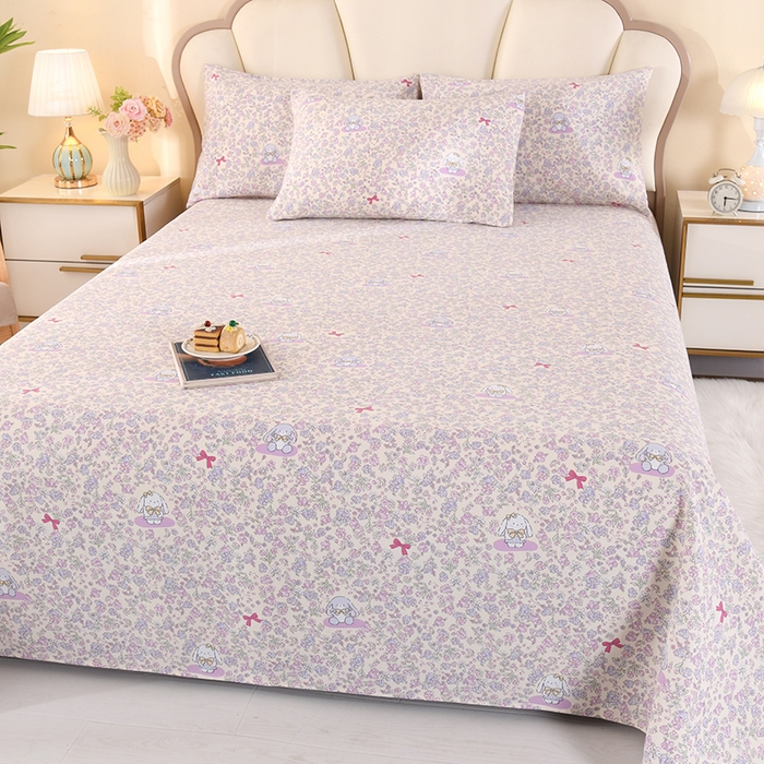 91家纺网 家纺一手货源 找家纺 2026新款细纱老粗布床单床笠凉席席子三件套 花园小兔