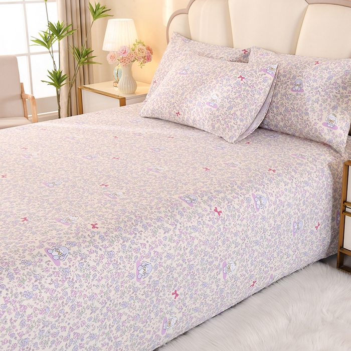 91家纺网 家纺一手货源 找家纺 2026新款细纱老粗布床单床笠凉席席子三件套 花园小兔