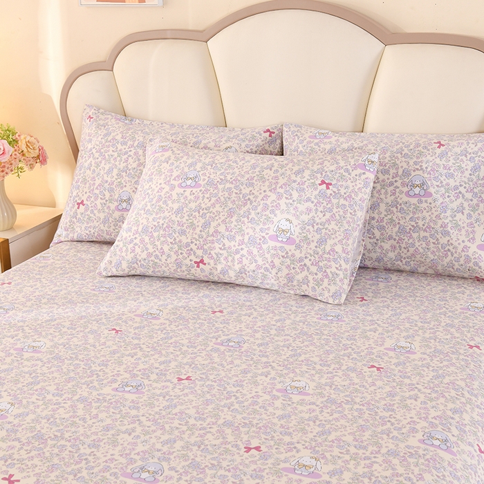 91家纺网 家纺一手货源 找家纺 2026新款细纱老粗布床单床笠凉席席子三件套 花园小兔