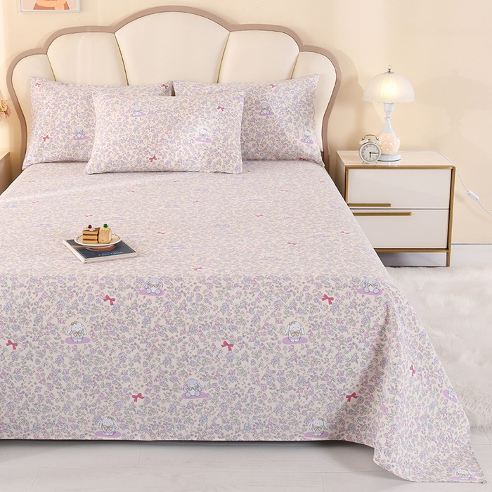 91家纺网 家纺一手货源 找家纺 2026新款细纱老粗布床单床笠凉席席子三件套 花园小兔