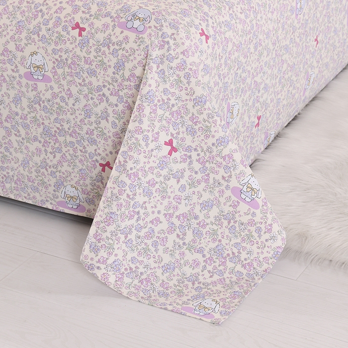 91家纺网 家纺一手货源 找家纺 2026新款细纱老粗布床单床笠凉席席子三件套 花园小兔