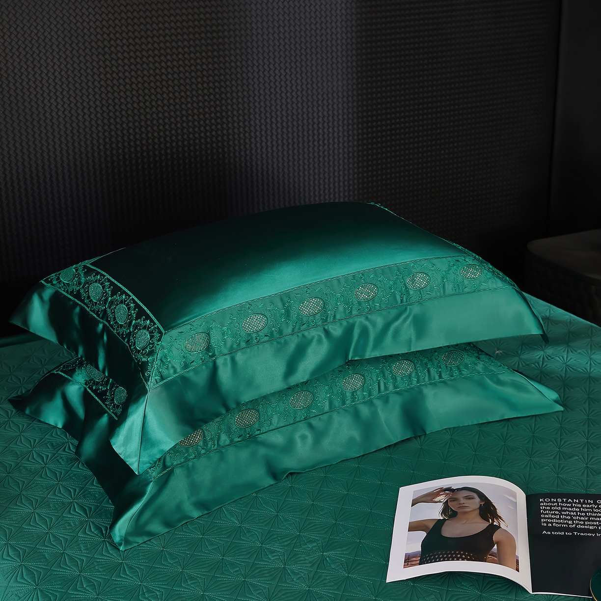 91家纺网 家纺一手货源 找家纺 edra 2026新款真丝天丝轻奢床盖款四件套-圣罗兰 圣罗兰绿色