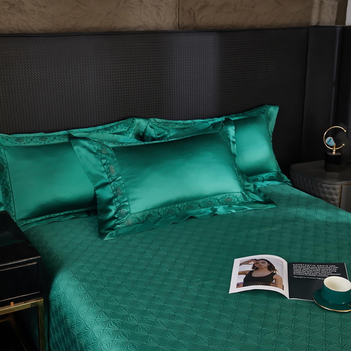 91家纺网 家纺一手货源 找家纺 edra 2026新款真丝天丝轻奢床盖款四件套-圣罗兰 圣罗兰绿色