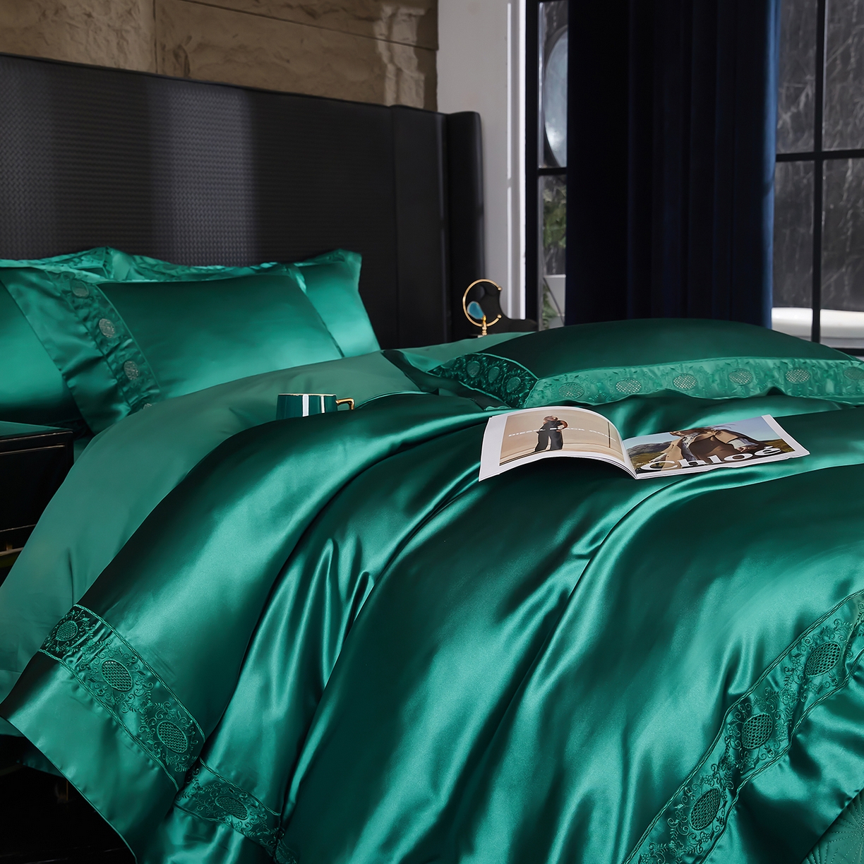 91家纺网 家纺一手货源 找家纺 edra 2026新款真丝天丝轻奢床盖款四件套-圣罗兰 圣罗兰绿色