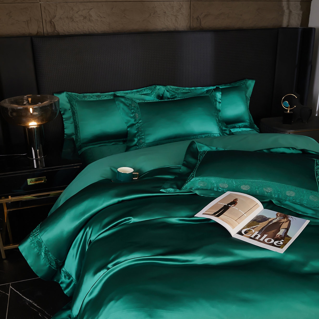 91家纺网 家纺一手货源 找家纺 edra 2026新款真丝天丝轻奢床盖款四件套-圣罗兰 圣罗兰绿色