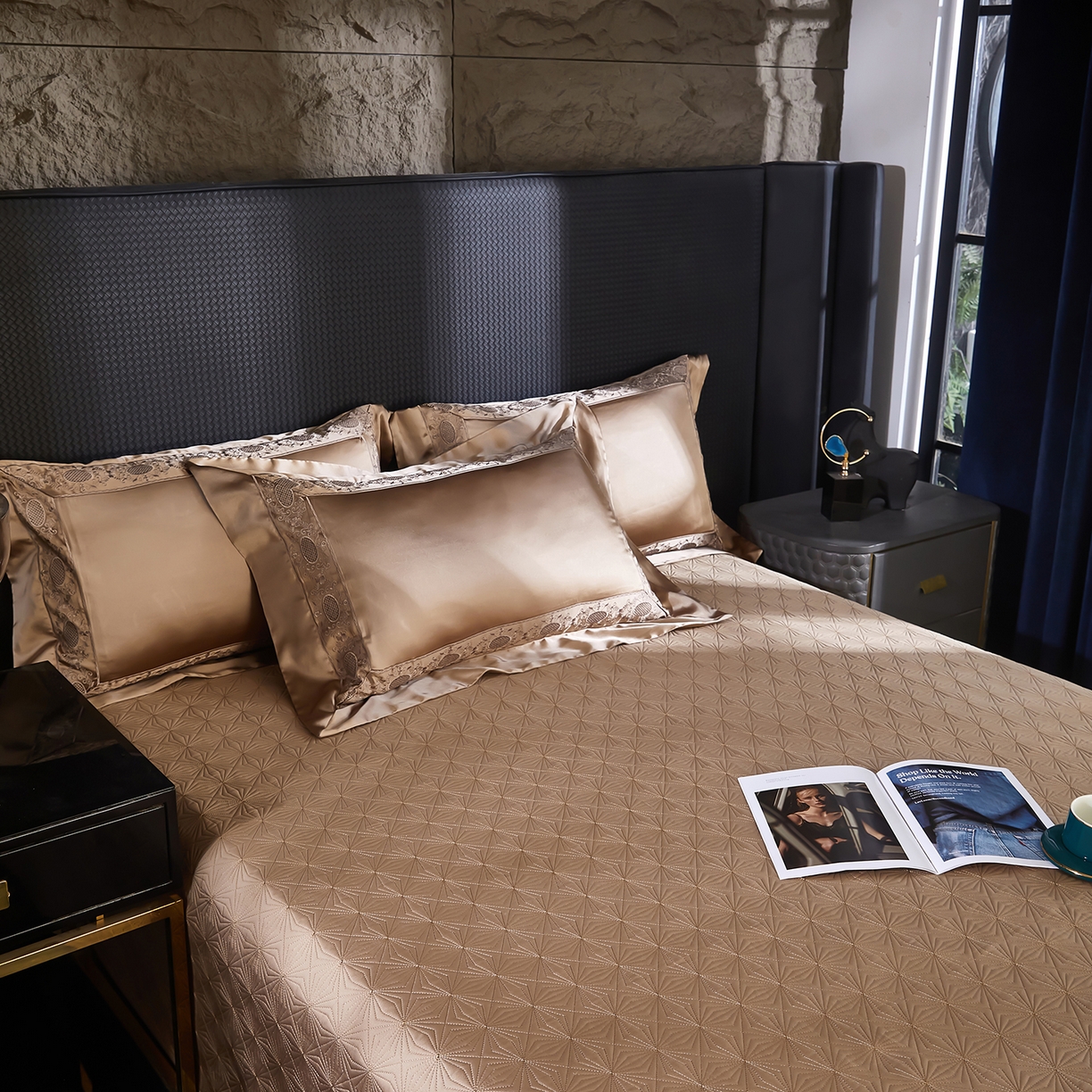 91家纺网 家纺一手货源 找家纺 edra 2026新款真丝天丝轻奢床盖款四件套-圣罗兰 圣罗兰棕色