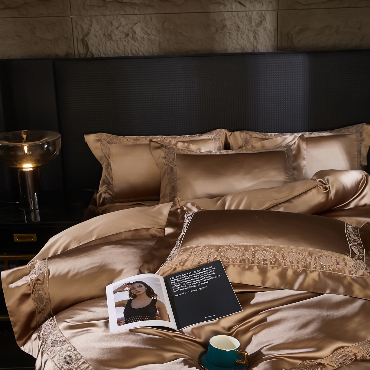 91家纺网 家纺一手货源 找家纺 edra 2026新款真丝天丝轻奢床盖款四件套-圣罗兰 圣罗兰棕色