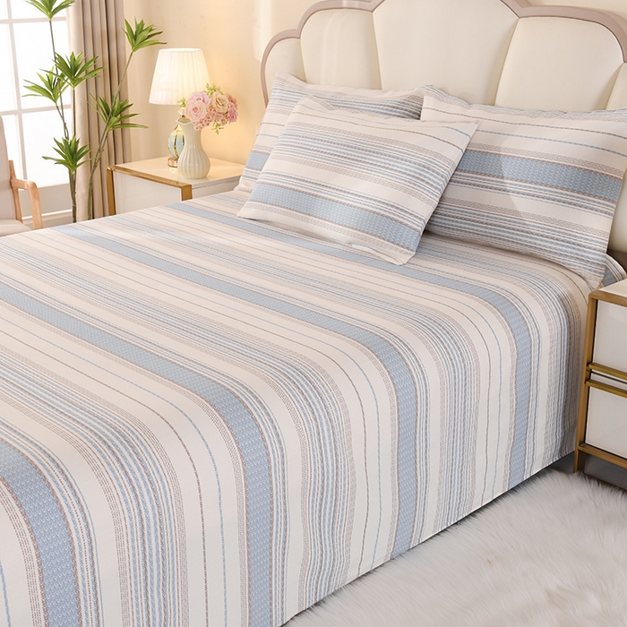 91家纺网 家纺一手货源 找家纺 2026新款细纱老粗布床单床笠凉席席子三件套 经典条纹