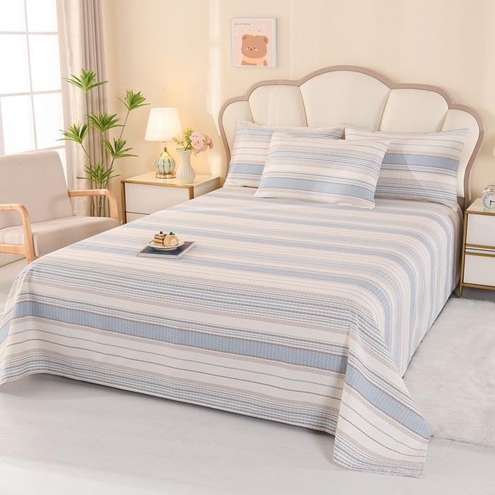 91家纺网 家纺一手货源 找家纺 2026新款细纱老粗布床单床笠凉席席子三件套 经典条纹