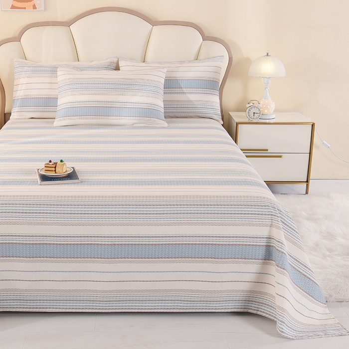 91家纺网 家纺一手货源 找家纺 2026新款细纱老粗布床单床笠凉席席子三件套 经典条纹