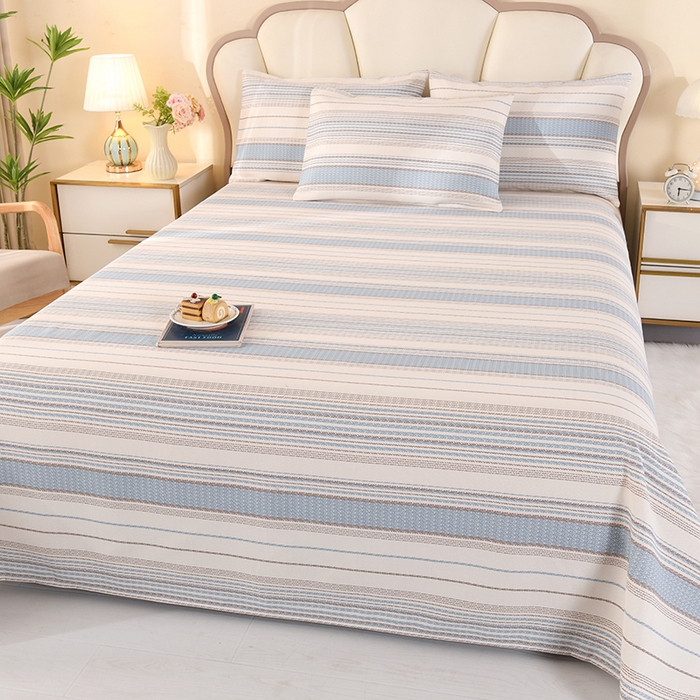 91家纺网 家纺一手货源 找家纺 2026新款细纱老粗布床单床笠凉席席子三件套 经典条纹