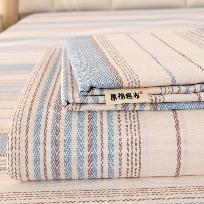 91家纺网 家纺一手货源 找家纺 2026新款细纱老粗布床单床笠凉席席子三件套 经典条纹